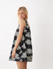 VILA ruched straps palm print cami mini dress in black and white