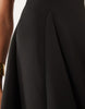 plunge neck structured full skirted midi dress in black scuba-style fabric