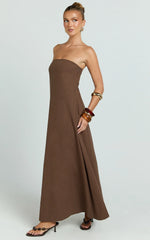 Emmie Midi Dress - Strapless Trapeze Dress in Chocolate