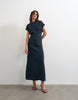 Topshop drop shoulder blouson waist crinkle maxi dress in navy
