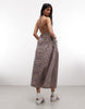 COLLUSION high neck channel detailing midi dress in pink gingham