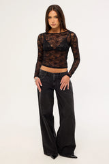 Luck & Trouble Mia Sequin Lace Long Sleeve Top Black