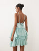 double cloth washed mini sundress with distressed ruffles in washed ocean blue