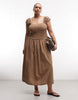 COLLUSION Plus shirred cap sleeve midi dress in green check