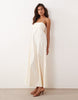 Kaiia exclusive stretch cotton rich foldover drape detailing cami maxi dress in cream