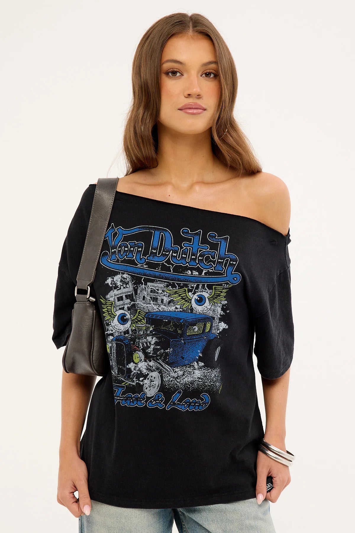 Von Dutch Von Dutch One Shoulder SS Tee Washed Black