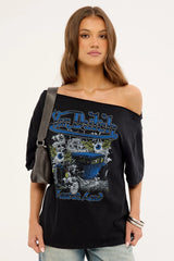 Von Dutch Von Dutch One Shoulder SS Tee Washed Black