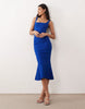 Vesper bengaline sleeveless square neck fishtail midi dress in cobalt