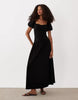 ruched front midi tea dress in black