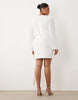 TFNC Plus slinky v-neck shoulder pads draped detailing mini dress in white