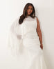 Curve draped batwing asymmetric one sleeve maxi dress in ivory