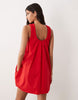 poplin scoop ruched neck mini sundress in red
