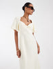 & Other Stories linen puff sleeve midaxi dress with twisted sweetheart neckline in butter yellow