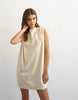 Topshop linen rich exaggerated shoulder mini dress in beige