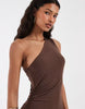 JJXX one-shoulder ruched waist maxi dress in brown