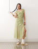 Reclaimed Vintage midi tea dress with lace panels and flutter sleeves in pastel green
