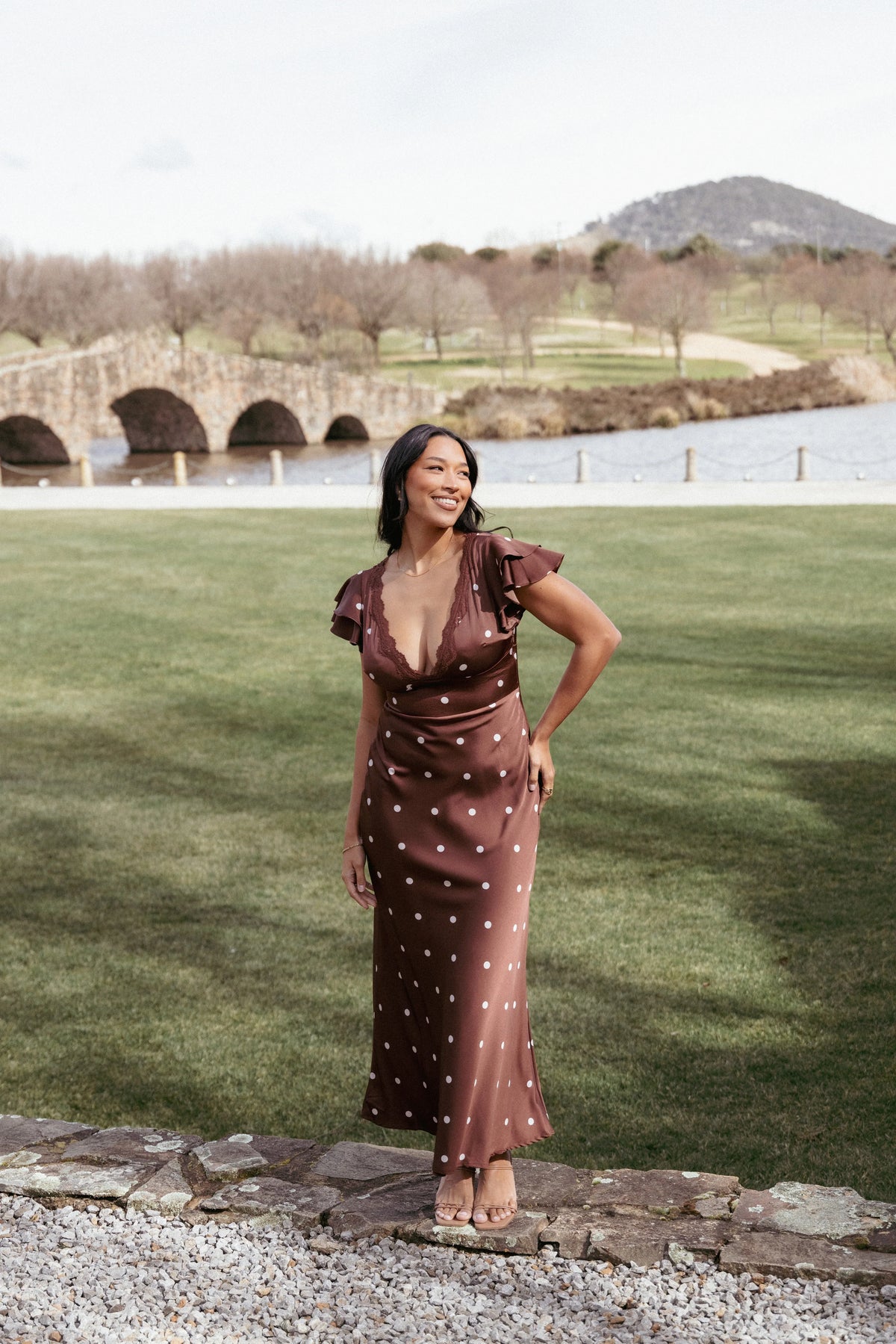 Arella Maxi Dress - Brown Polka Dot