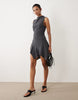Mango high neck mini dress with hanky hem in charcoal gray