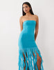 Kaiia exclusive textured mesh strapless ruffle hem maxi dress in turquoise