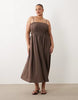 Brave Soul Curve strappy shirred sundress in brown
