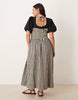 Curve shirred bodice maxi dress with puff sleeve in mono gingham