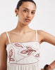 Vero Moda cotton cami maxi dress with contrast leaf embroidery in cream