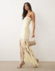 Kaiia exclusive textured mesh bandeau ruffle hem maxi dress in lemon