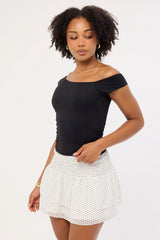Luck & Trouble Louise Polka Shirred Mini Skirt White