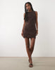 Mango cotton mix sleeveless embroidered mini dress in brown