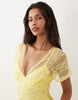 v neck satin maxi dress with lace detail in soft yellow