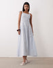 Esmee tie strap shirred maxi beach dress in blue & white stripe