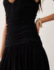 Mango v-neck ruched maxi dress in black
