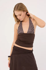Motel Cosimo Halter Top Polka Bitter Chocolate