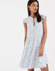 Vero Moda ruffle trim babydoll mini dress in blue and white floral print