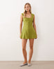 square neck button down mini sundress in dark lime