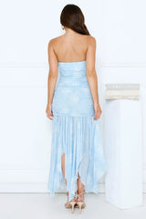 City Edge Strapless Mesh Maxi Dress Blue
