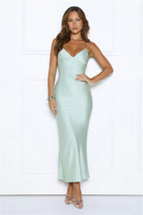 Your Own Masterpiece Satin Maxi Dress Sage
