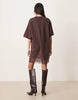 oversized mini dress with lace hem trim in chocolate brown