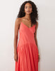 satin bias shift dress with bubble hem in coral