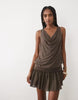 Mango cowl neck mini dress with flippy skirt in brown
