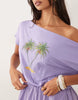 printed palm tree dress in lilac