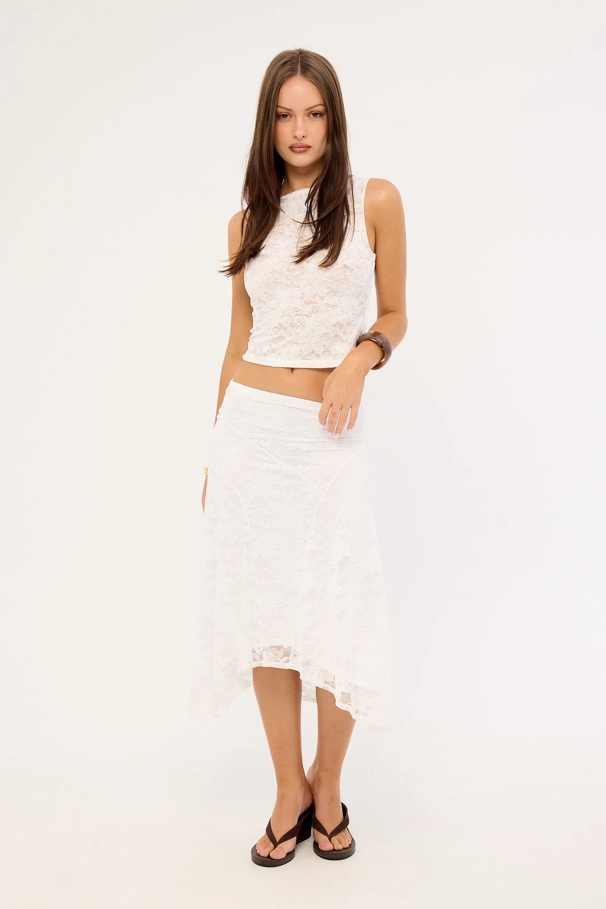 Thrills Sienna Lace Midi Skirt White