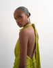 Topshop dropped waist halter maxi dress in brown and lime plaid