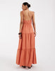 Vero Moda tie shoulder cami midi tiered dress in orange