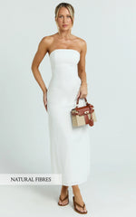 Genni Midi Dress - Strapless A Line Linen Blend Dress in White