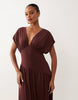 Gina Tricot plunge maxi dress with cape sleeves in chocolate brown