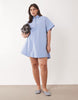 Curve poplin relaxed short sleeve mini dress in dusky blue