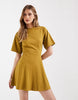 cinched seam detailing mini dress in olive