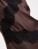 PIECES satin cami maxi dress with lace trim in chocolate brown