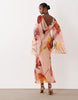 kimono sleeve cape detail draped midaxi dress with open back in multicolor print